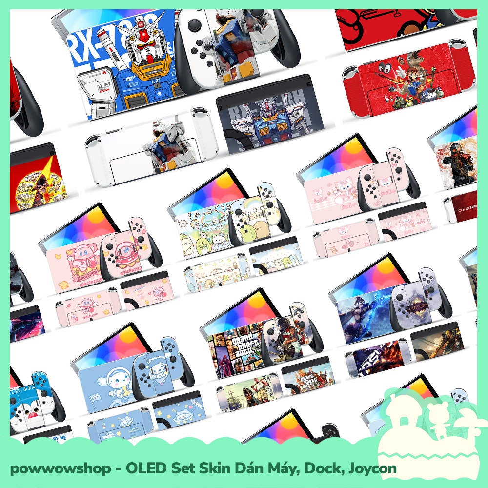 [Sẵn VN - Hỏa Tốc] OLED 26 Mẫu Set Skin Decal Dán Máy, Dock, Joycon Cho Máy Game Nintendo Switch Oled Cool &amp; Cute