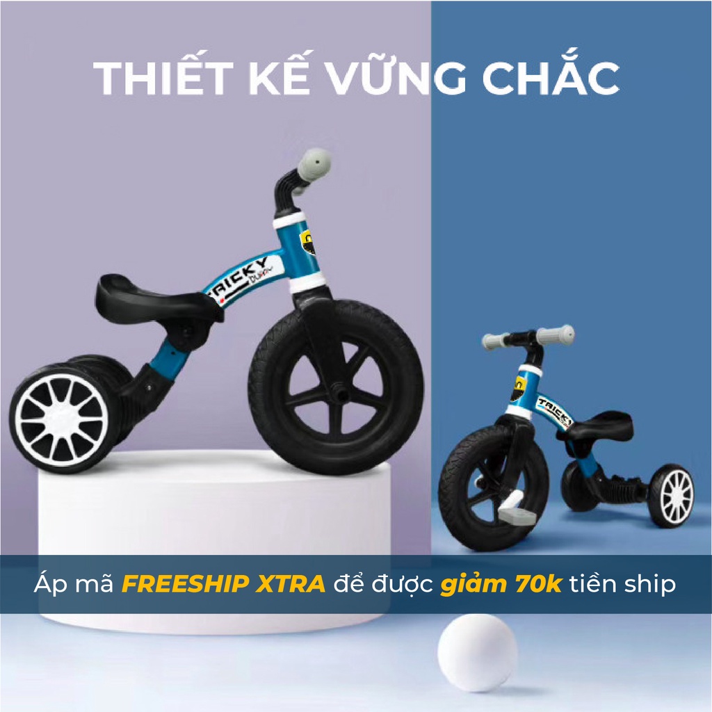 Xe chòi chân cho bé 3 bánh tích hợp xe thăng bằng và xe đạp trẻ em Tricky Bunny đa năng có thể điều chỉnh, bánh xe xốp