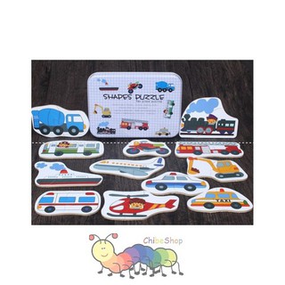 Đồ chơi ghép hình gỗ 2 mảnh hộp sắt cho bé - Shapes Puzzle