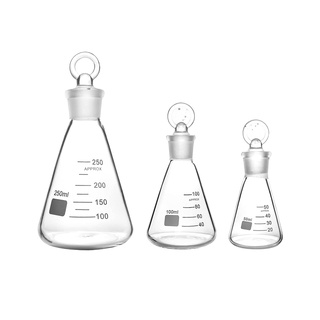 Glass erlenmeyer conical flask with glass stopper / bình tam giác/ erlen có nút thủy tinh