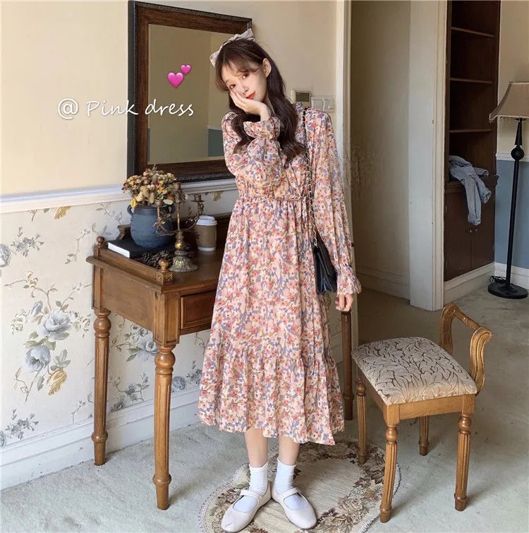 Đầm Voan Hoa Tay Dài Xinh Xắn Dành Cho Nữ