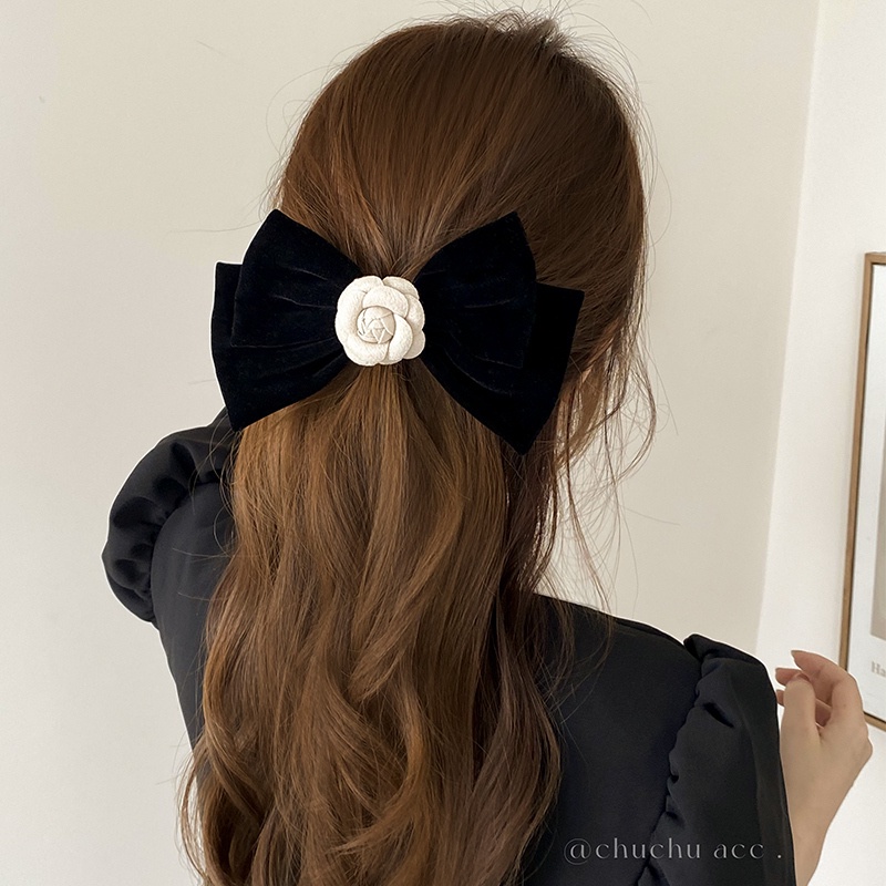 Kẹp Tóc Hình Nơ Bằng Da Lộn Phong Cách vintage