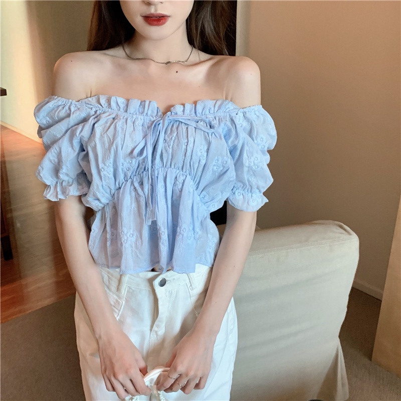 Áo SUXI trễ vai tay ngắn màu sắc ngọt ngào quyến rũ cho nữ