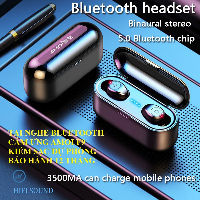 [SIÊU PHẨM] Tai nghe bluetooth, Tai nghe không dây CẢM ỨNG AMOI F9 5.0, PIN KHỦNG 3500mAh KIÊM SẠC DỰ PHÒNG [CÓ BẢO HANH