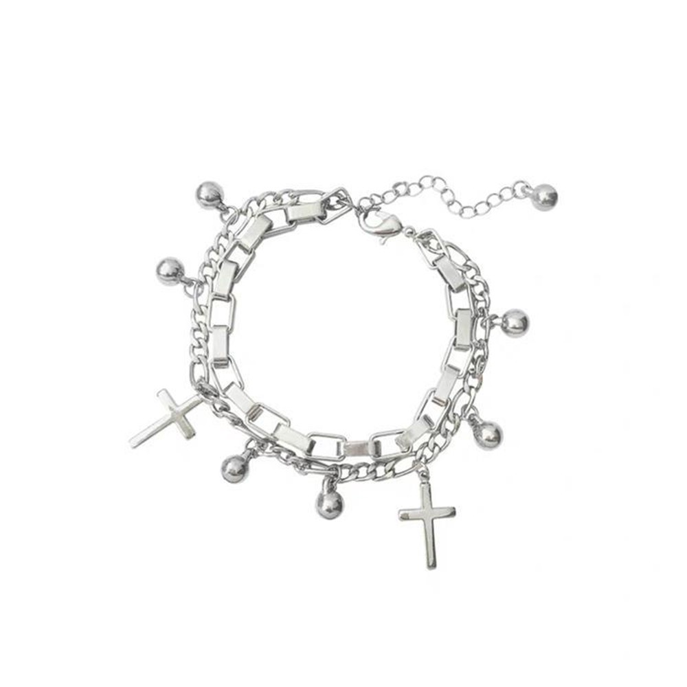 Lắc tay nữ inox 2 dây treo thánh giá phong cách hip hop