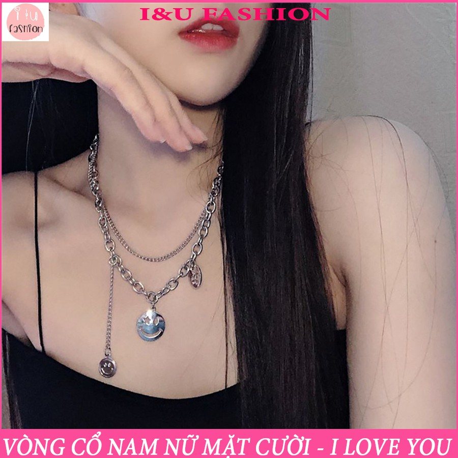 Vòng cổ dây chuyền UNISEX Nam Nữ 2 lớp biểu tượng mặt cười kèm chữ I LOVE YOU độc đáo phù hợp làm quà tặng VC-72