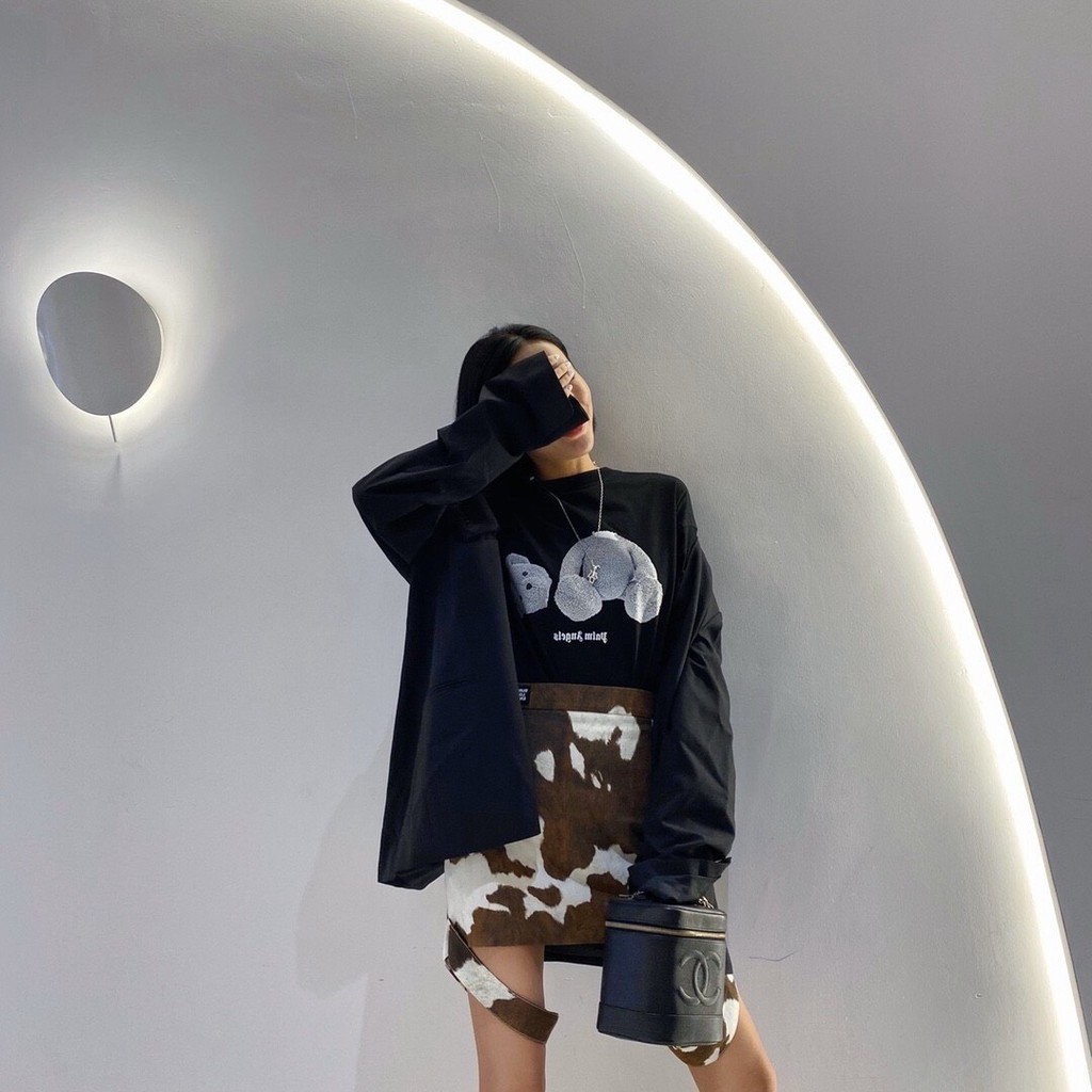 Áo thun nữ PALM ANGELS BEAR Phiên Bản Màu Tối ,áo thun tay lỡ cá tính lạ chất hè oversize-BLACK56