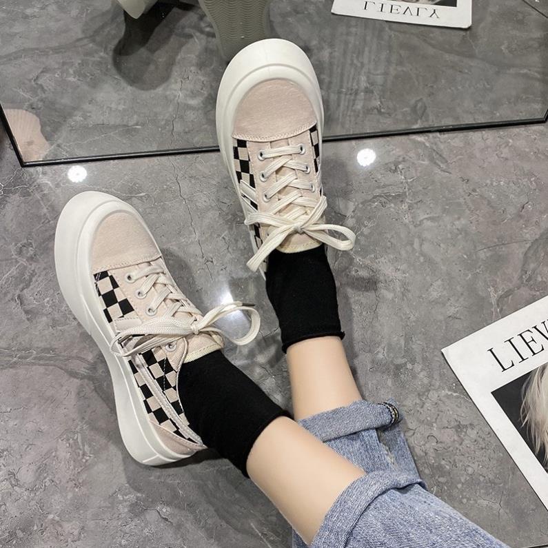 Giày thể thao màu đen màu xám kẻ caro cổ thấp , giầy sneaker nữ đẹp ulzzang kiểu dáng hàn quốc