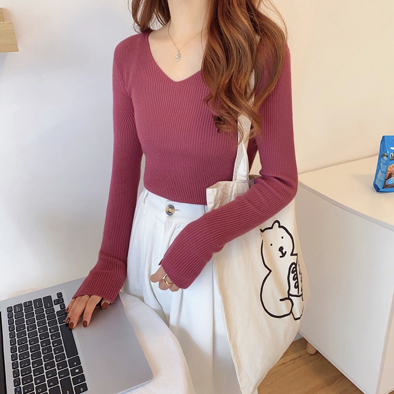 Áo Sweater Dệt Kim Tay Dài Cổ Chữ V Dáng Ôm Thời Trang Thu Đông Mới 2020 Cho Nữ