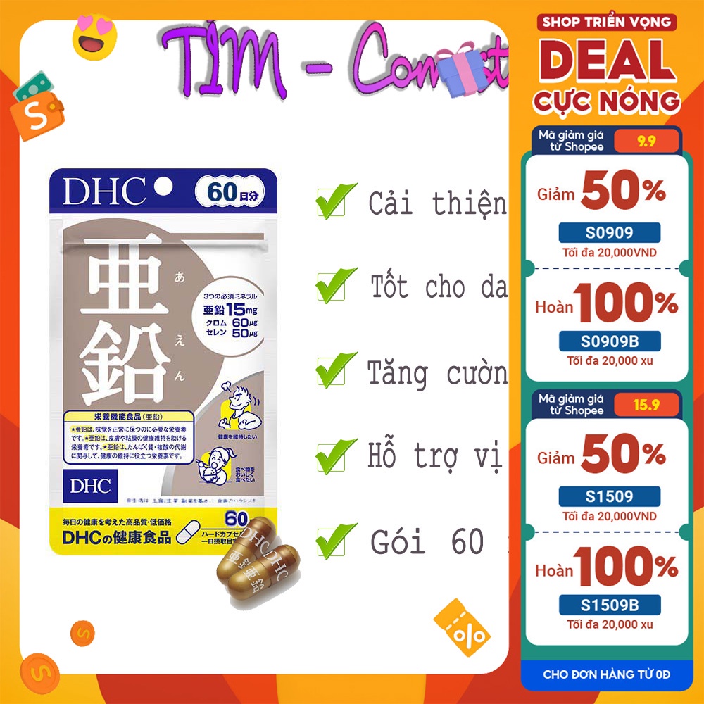Viên Uống Bổ Sung Kẽm Hỗ Trợ Ăn Ngon DHC Nhật Bản 60 Ngày