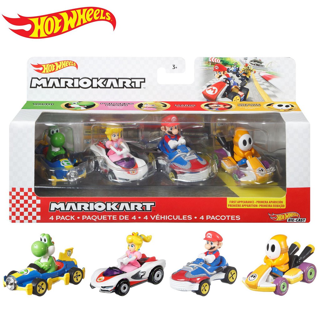 Quà tặng cho bé Xe mô hình Hot Wheels tỉ lệ 1:64 Mario Kart Vehicle 4-Pack