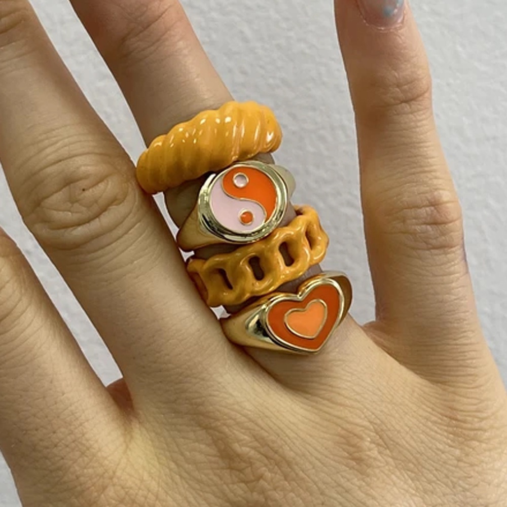 Nhẫn dạng hở mặt trái tim nhiều màu sắc tùy chọn thời trang dành cho nữ