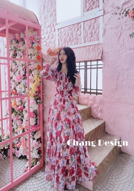 ĐẦM MAXI HOA HỒNG ĐUÔI CÁ (KÈM VIDEO)