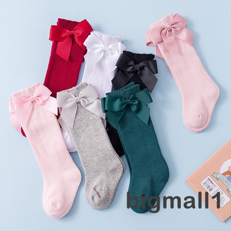 Tất ống cotton dài trang trí nơ thoáng khí cho bé gái 0-7 tuổi