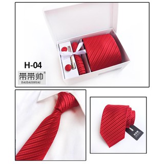 Bộ cà vạt đỏ 04 họa tiết kẻ sọc thời trang thanh lịch cho nam