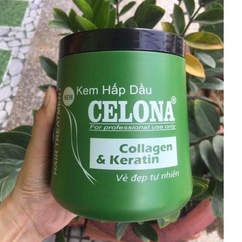 hấp dầu ,ủ xả tóc  siêu mềm mượt CELONA. collagien 1000ml màu xanh và màu đỏ giúp tóc luôn xuống mềm bóng mượt vào nếp