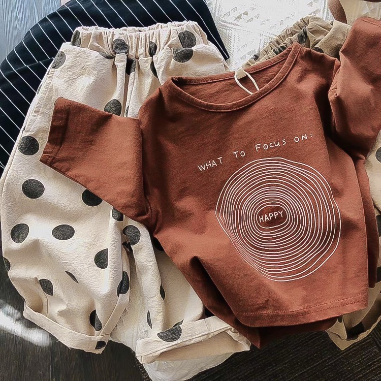 Áo thun tay dài in hình xoáy tròn Hàn Quốc cho bé gái bé trai size 80-120