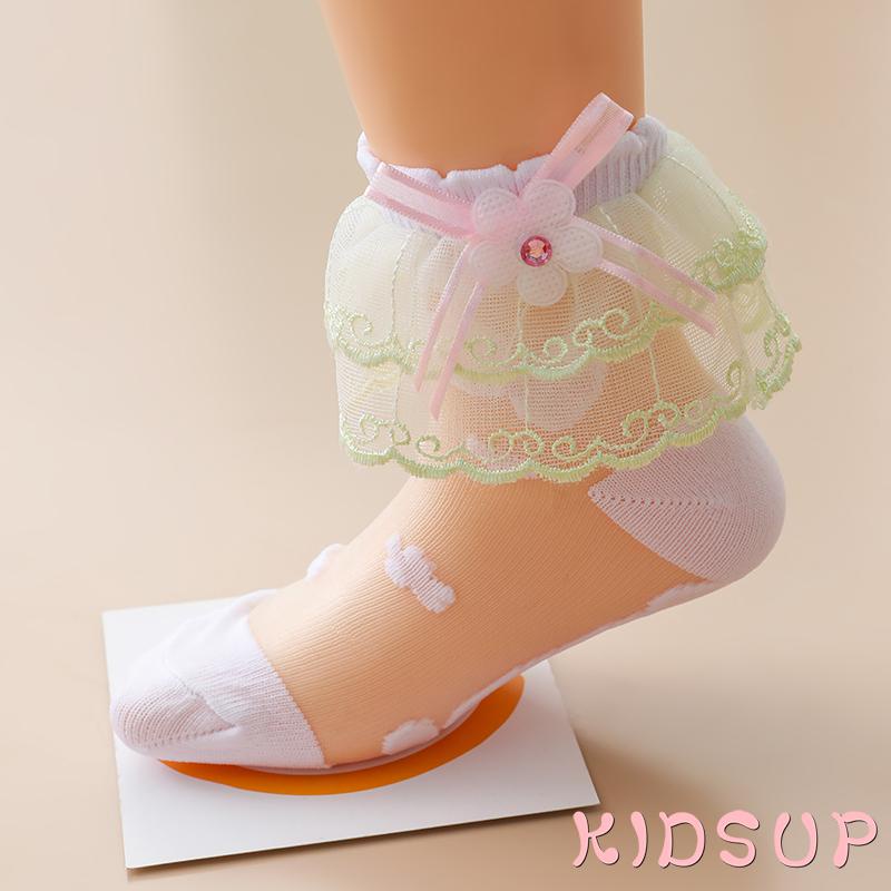Kidsup 1-Vớ May Viền Ren Thêu Ren Xuyên Thấu Chống Trượt Trong Nhà/Ngoài Trời Cho Bé Gái