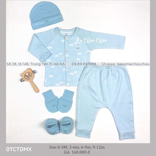 Nous Bộ Cài Thẳng Dài Xanh Lơ Nhạt Size Cho Bé Từ Newborn Đến 12 Tháng NOUS