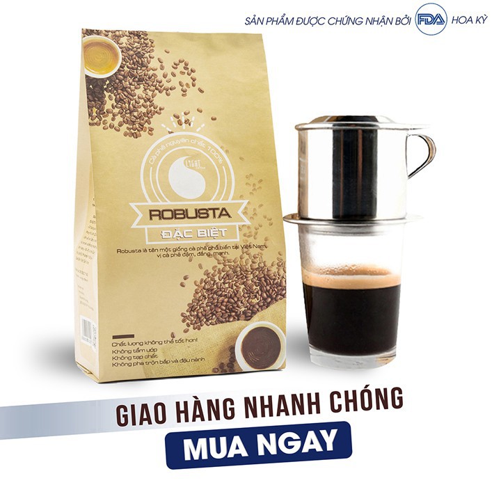 Cà phê Robusta nguyên chất 100% Đặc biệt Light Coffee - Khẩu vị đậm - đắng thanh - mạnh đặc trưng - Gói 500g