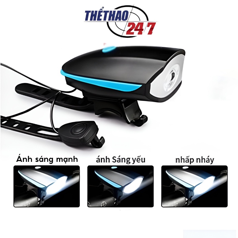Đèn xe đạp thể thao 3 chế độ led siêu sáng có còi to pin sạc USB chống nước cao cấp
