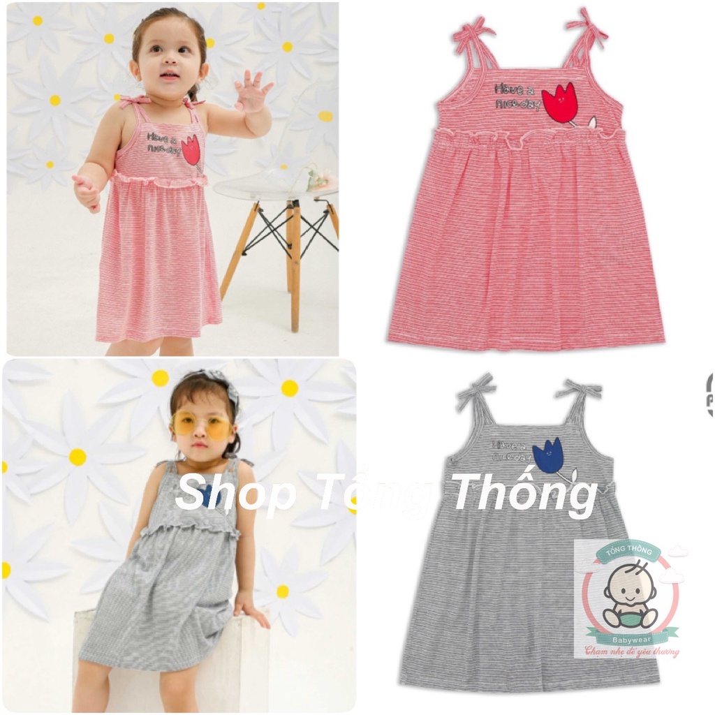 Váy đầm La Pomme Melange Cotton cao cấp mềm mịn thoáng mát nhẹ da thấm hút tốt 2 dây đính cút in cá voi cho bé gái WD003