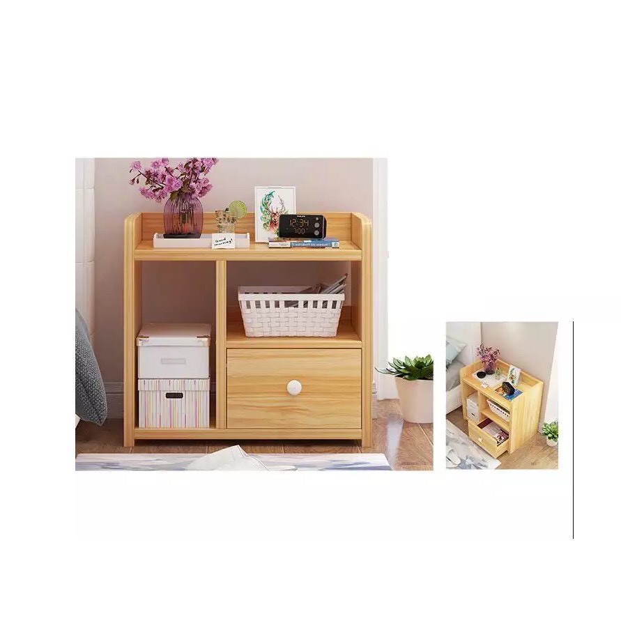 Kệ Đầu Giường Vuông Ngăn Kéo Dễ Lắp Ghép Màu Gỗ 40 x 26 x 32.5cm