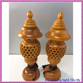 Cặp đèn thờ - bộ đèn tổ ong gỗ màu vàng