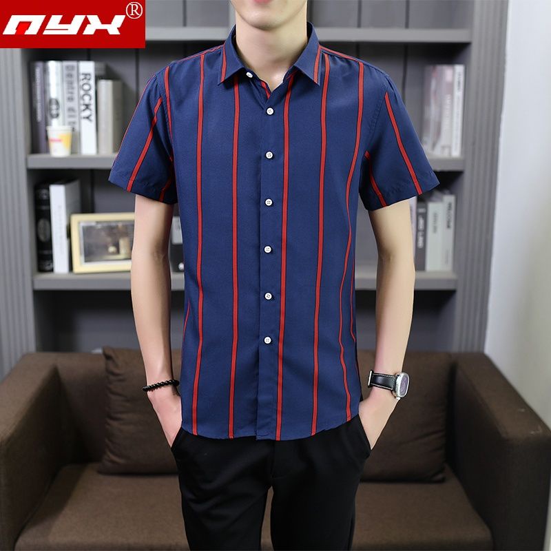 Áo Sơ Mi Nam Ngắn Tay Sọc Trắng Đen Thời Trang