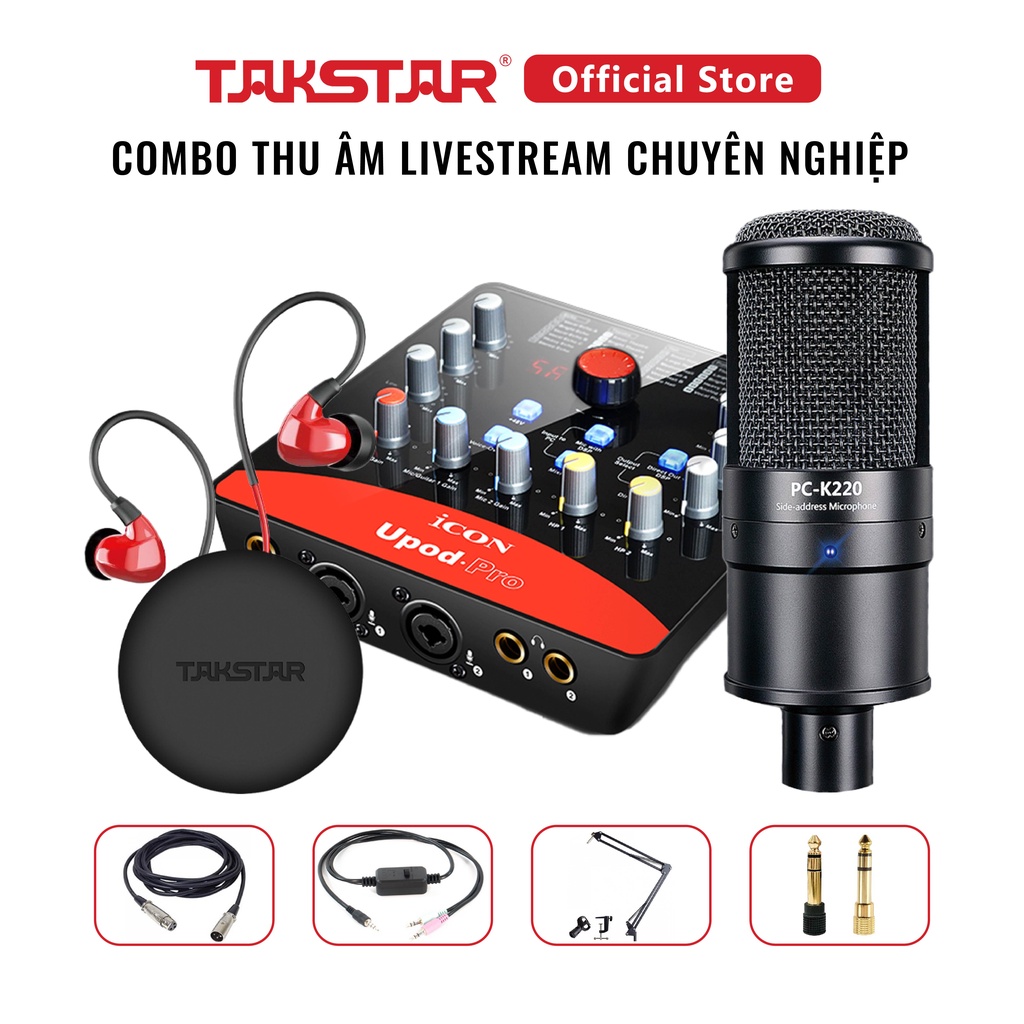 Bộ Mic Thu Âm Livestream Đầy Đủ Sound Card Icon Upod Pro, Mic Takstar PC-K220, Tai Nghe Takstar TS-2260 & Phụ Kiện