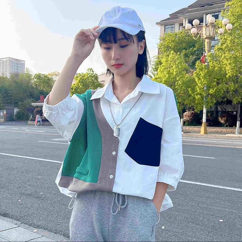 Áo Sơ Mi Cotton Tay Lửng Dáng Rộng Màu Trắng Cài Nút Thời Trang Thanh Lịch Cho Nữ