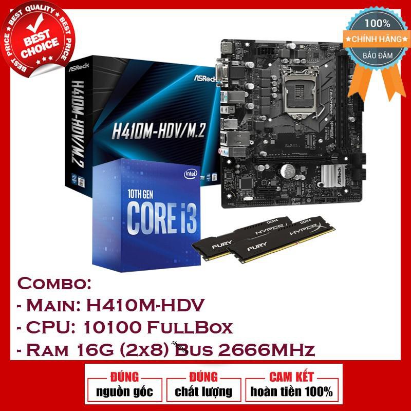 Combo sản phẩm: Main Asrock H410M-HDV / CPU Intel I3 10100 / Ram 8G Bus 2666