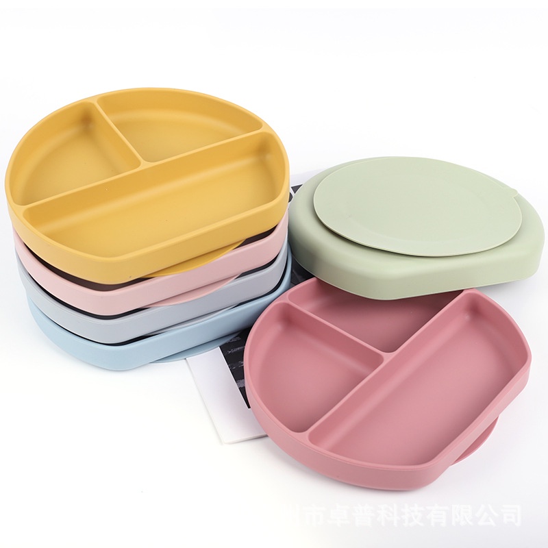 Khay ăn dặm cho bé, Khay ăn dặm silicon 3 ngăn chống  đổ kiểu dáng Hàn Quốc cho bé ăn dặm cực kì tiện lợi