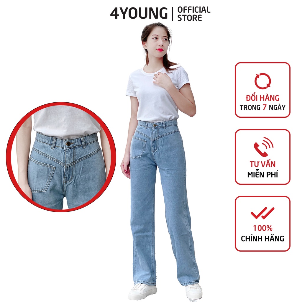 Quần jeans nữ dài ống suông có túi trẻ trung 4YOUNG QJ11