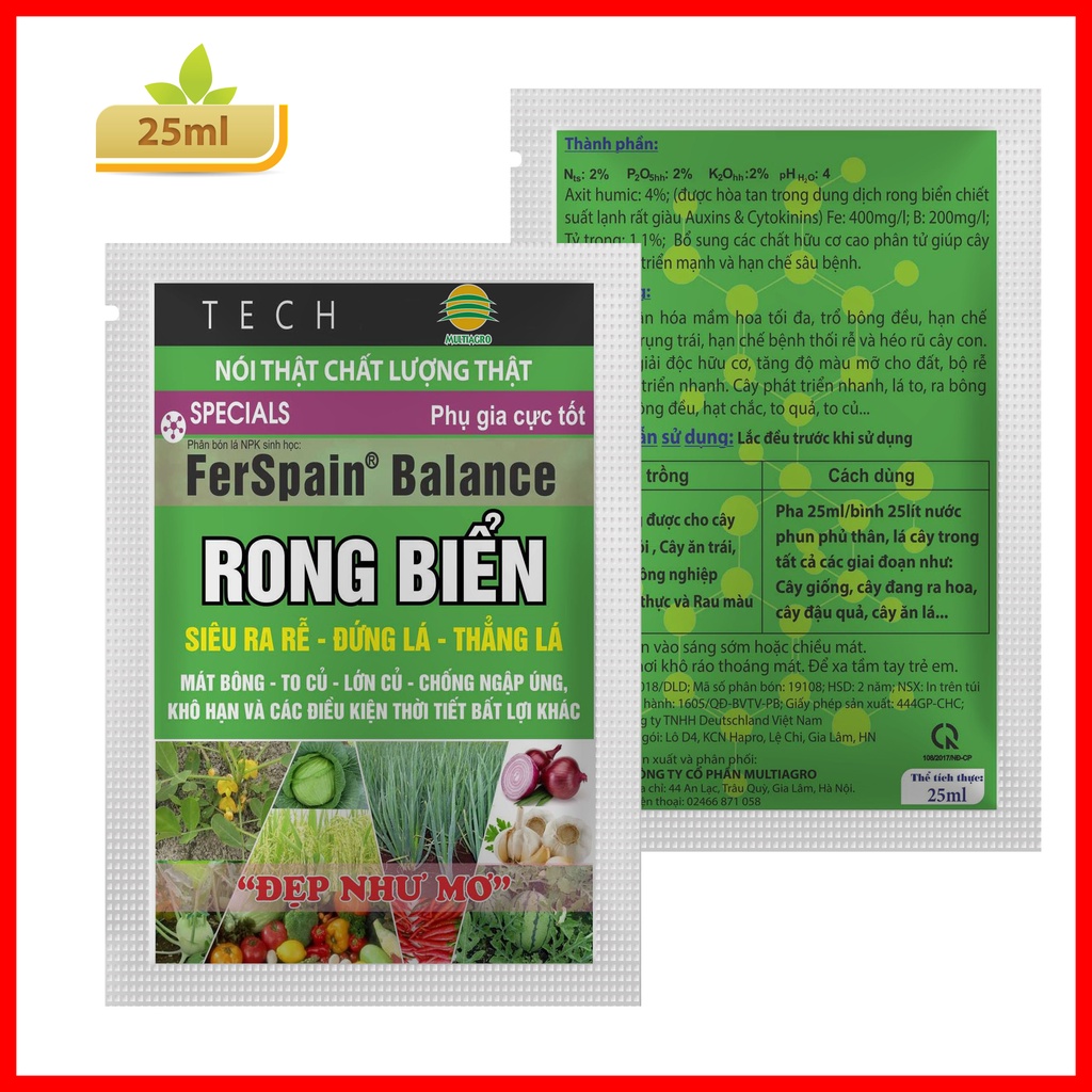 Phân bón lá Rong Biển 25ml Siêu ra rễ, giải độc hữu cơ, tăng độ phì nhiêu