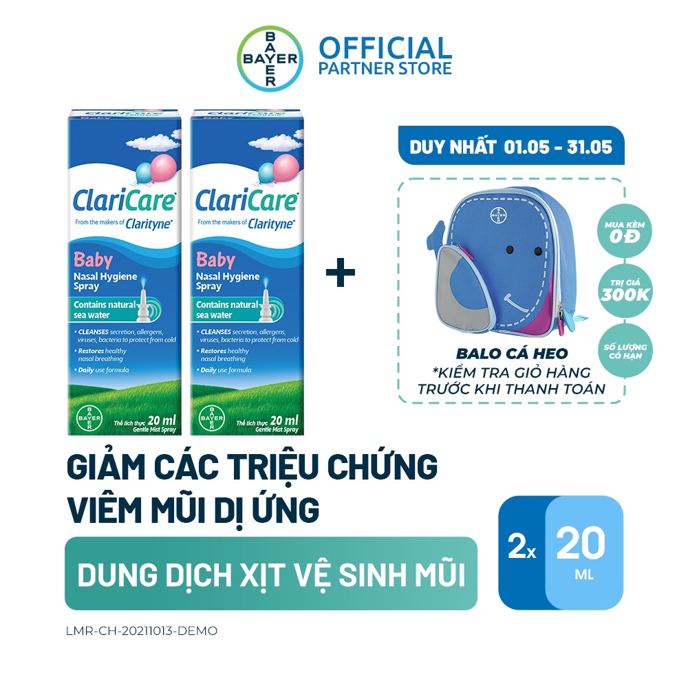 Bộ 2 Chai Dung Dịch Xịt Vệ Sinh Mũi Cho Trẻ Em Claricare ( 20ML / Chai )