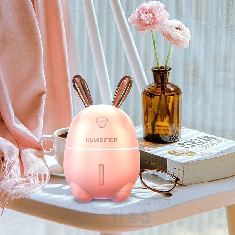 Máy Phun Sương Tạo Ẩm Không Khí Hình Thỏ Dung Tích 300ml Có Đèn Led Đổi Màu