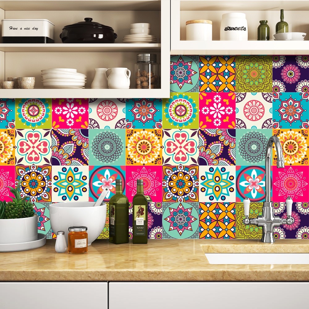 Set 32 ô 15cm hoặc 18 ô 20cm decal gạch bông trang trí nội thất