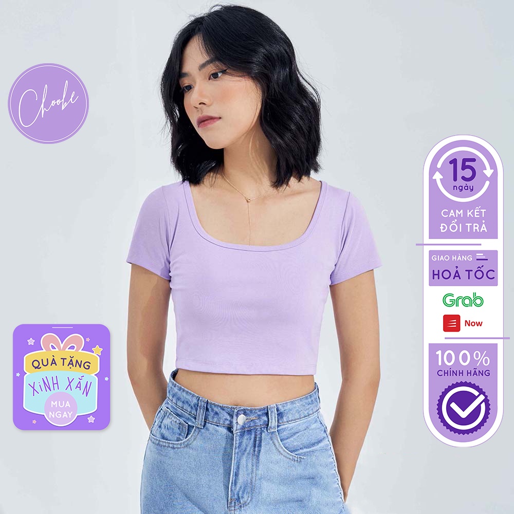 Áo croptop Choobe cổ vuông vải cotton co giãn tốt ba lỗ nữ cộc tay body thun ôm - A27