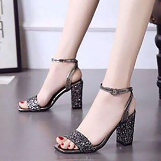 giày cao gót bảng ngang kim tuyến T&T quai chéo gót.