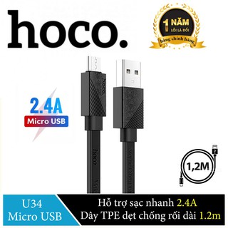 Cáp sạc Micro USB Hoco U34 sạc nhanh 2.4A dài 1.2M cho Smart Phone