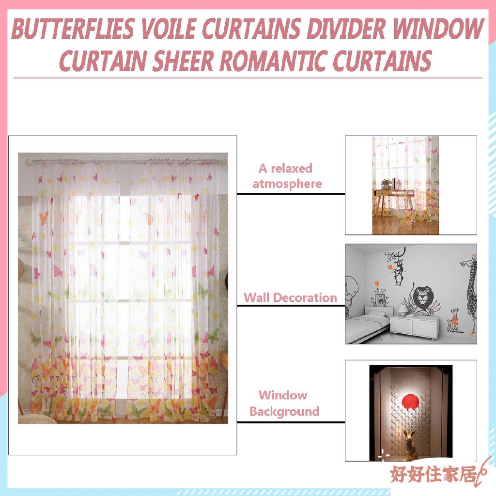 Rèm cửa vải tuyn in họa tiết hình bươm bướm dễ thương