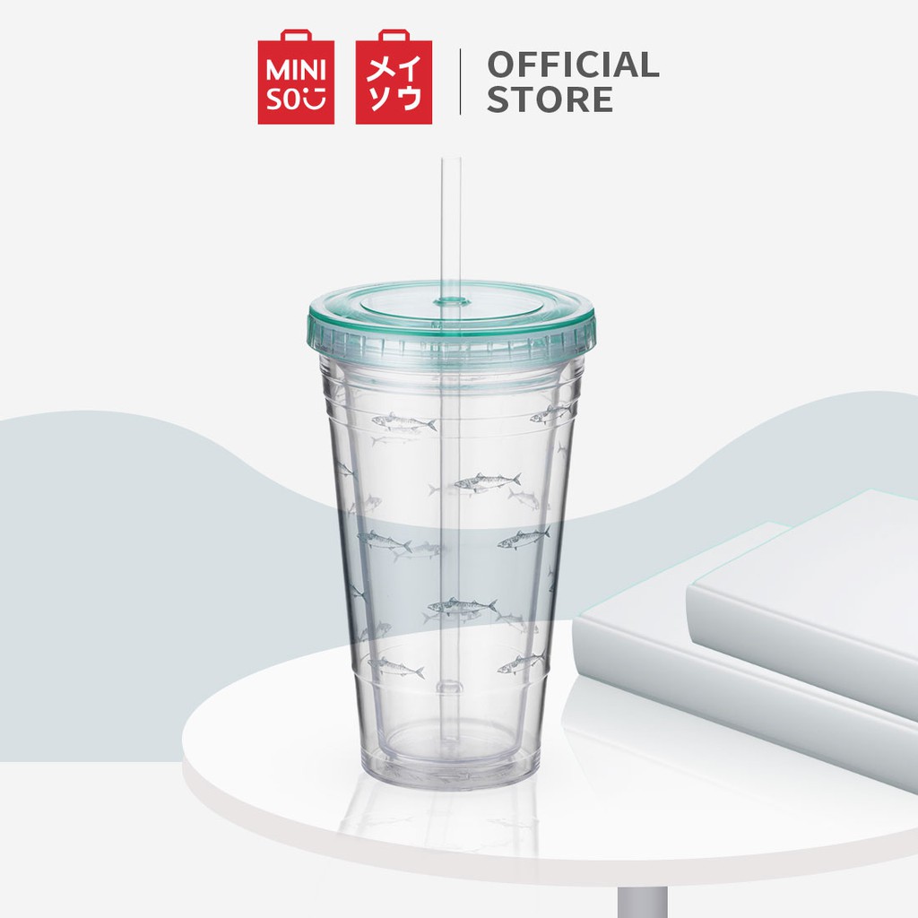 [Mã LIFEHL9 giảm 8% tối đa 100K đơn 250K] Cốc nhựa Miniso trong suốt kèm ống hút 480ml