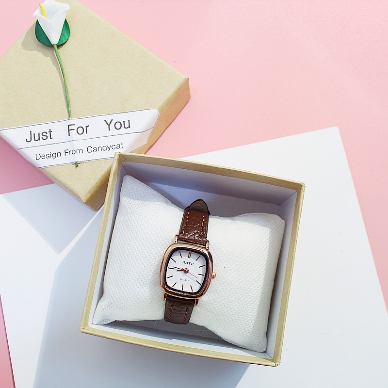 Đồng hồ thời trang nữ Rate mặt chữ nhật cực đẹp, dây da mềm đeo êm tay | BigBuy360 - bigbuy360.vn