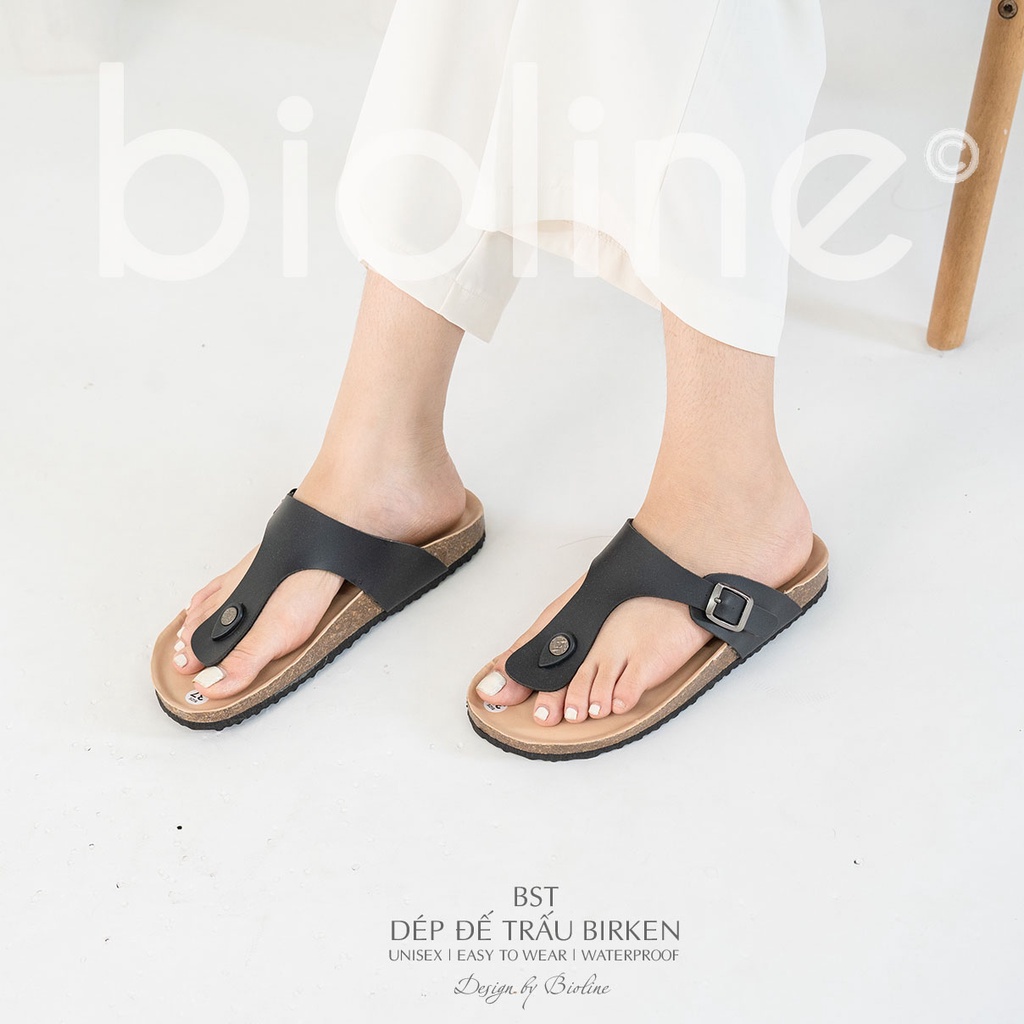 PUK07-CHỐNG NƯỚC - Dép đế trấu Birken chính hãng Bioline Official nam nữ Unisex, xỏ ngón, da PU cao cấp, dép công sở