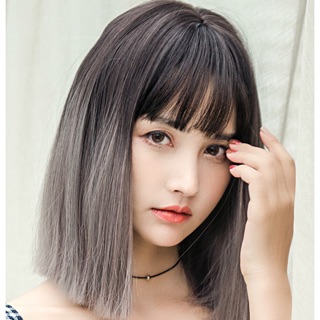 Mẫu tóc giả nữ cả đầu xám khói - tặng lưới đội - tóc giả sợi tơ nhân tạo