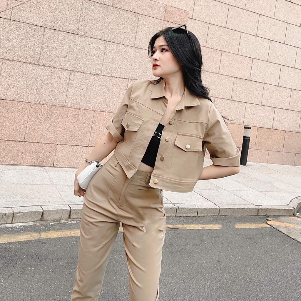 Set Bộ Kaki Nữ Áo Croptop Quần Dài ( ảnh thật ) | BigBuy360 - bigbuy360.vn