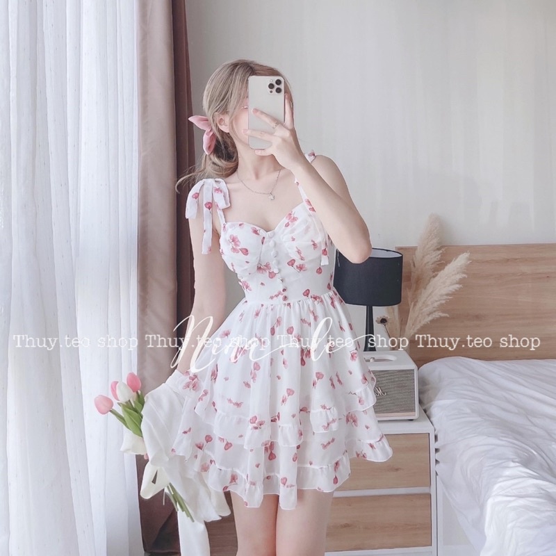 [Hàng mới] VÁY HAI DÂY HOA NHÍ BUỘC NƠ VAI CÓ MÚT NGỰC