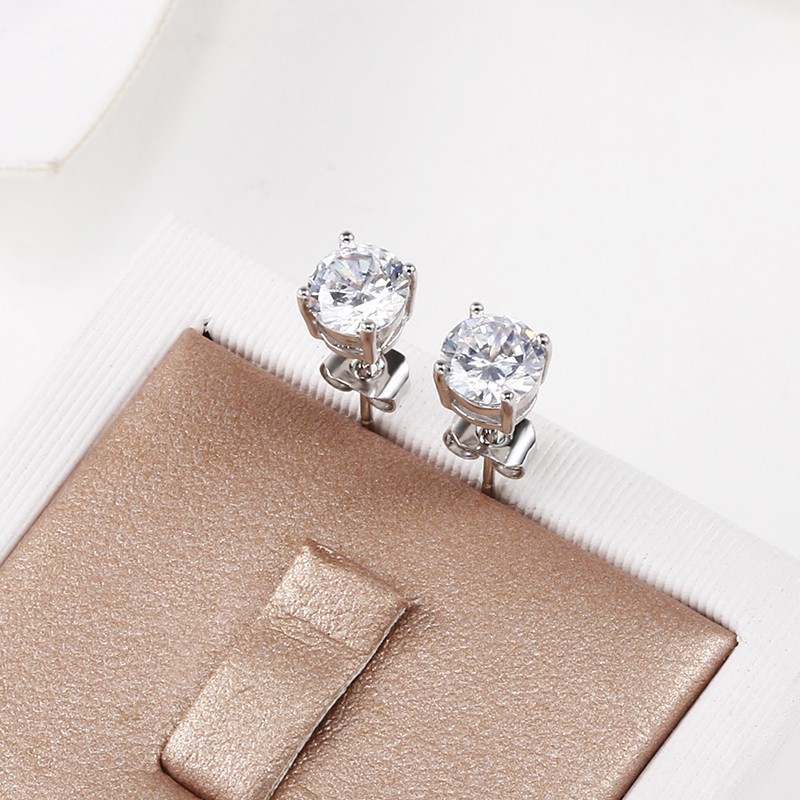 Khuyên tai đính đá zircon đơn siêu lấp lánh phong cách Hàn Quốc dễ phối đồ thời trang cho học sinh/nhân viên văn phòng