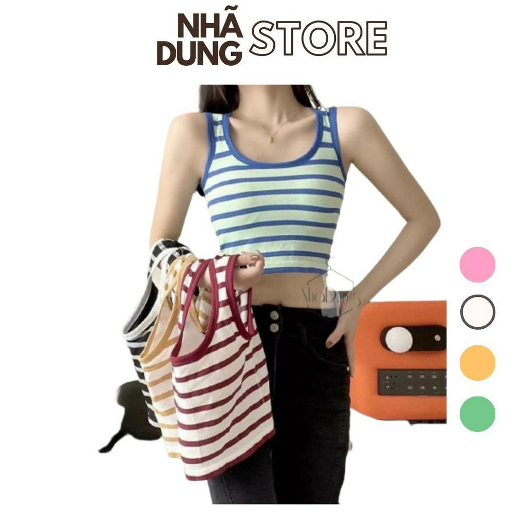 C16 Áo Croptop 3 LỖ KẺ SỌC MÀU Nữ Có Mút Ngực Chất Thun Tici Nhiều Màu Phong Cách Thể Thao Nhã Dung Store